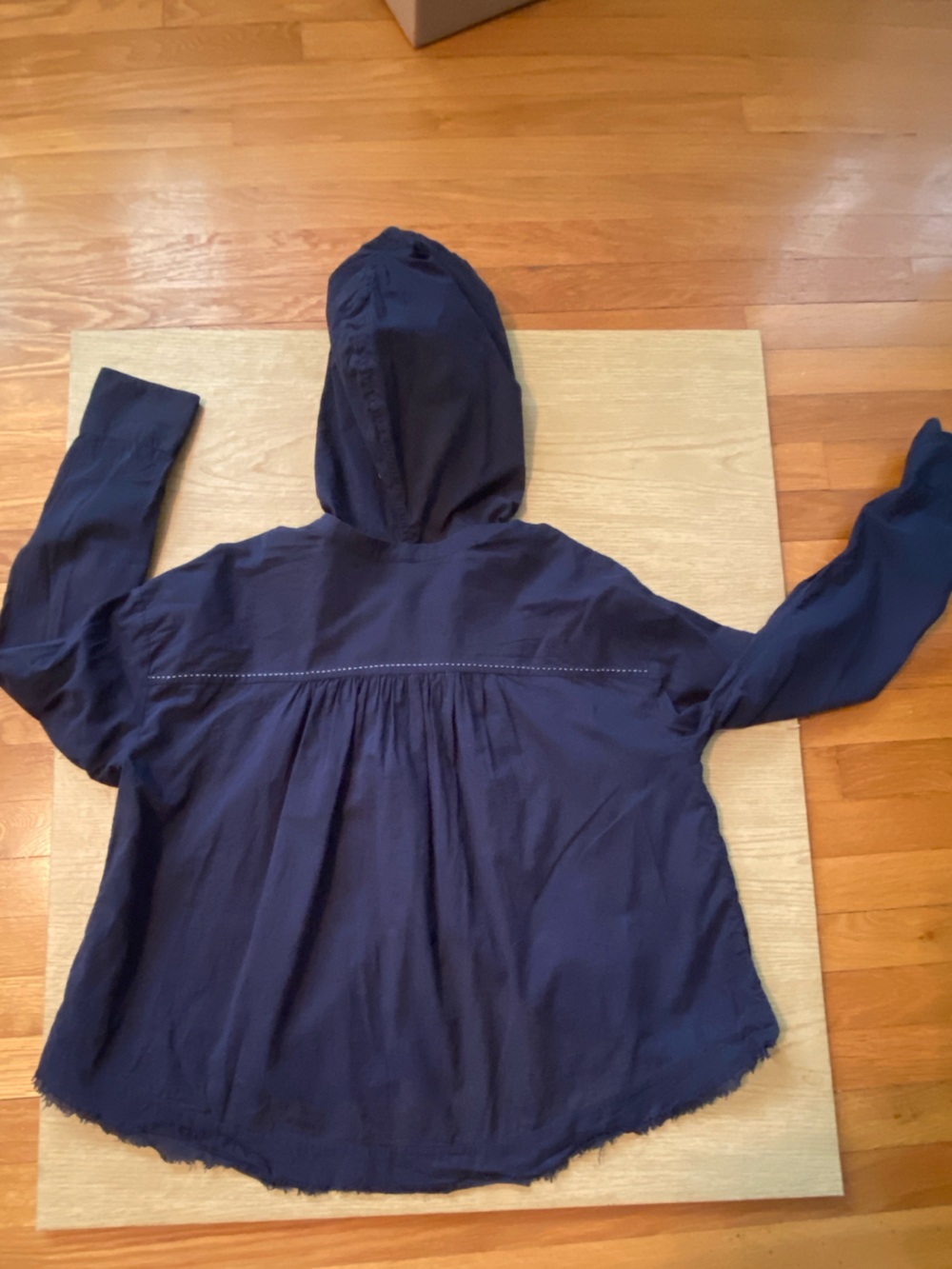 Free People Breezy Navy Hooded Button-Front Blouse - Picture 10 of 12